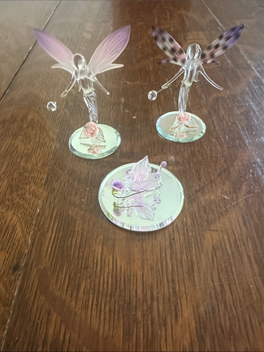 Glass Baron set of 3 Glass fairies on mirror bases